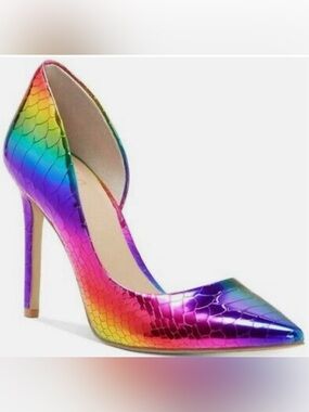 INC Rainbow Iridescent Stiletto Heel  Pointed Toe Statement Shoe